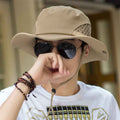 Men Sun Hat Beige Mesh Adjustable Chin Strap