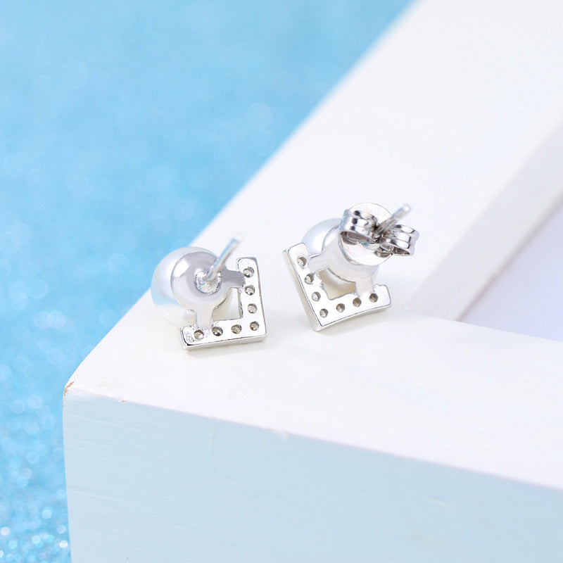 V-Shape Pearl Earrings Silver Plated for Women
