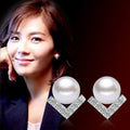 V-Shape Pearl Earrings Silver Plated for Women