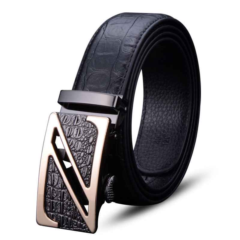 Men Genuine Leather Crocodile Belt Automatic Buckle