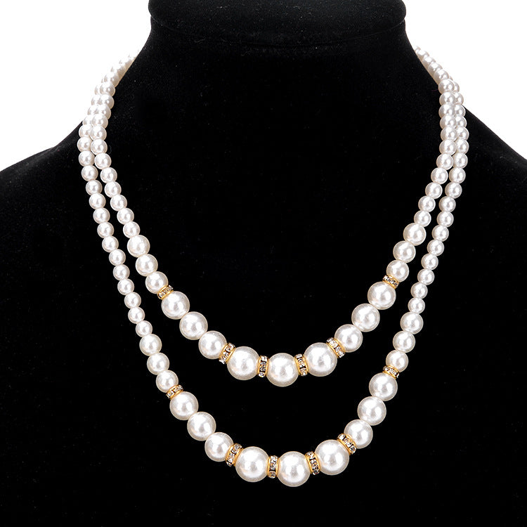Double Pearl Necklace Gold Accents for Pakistani Women
