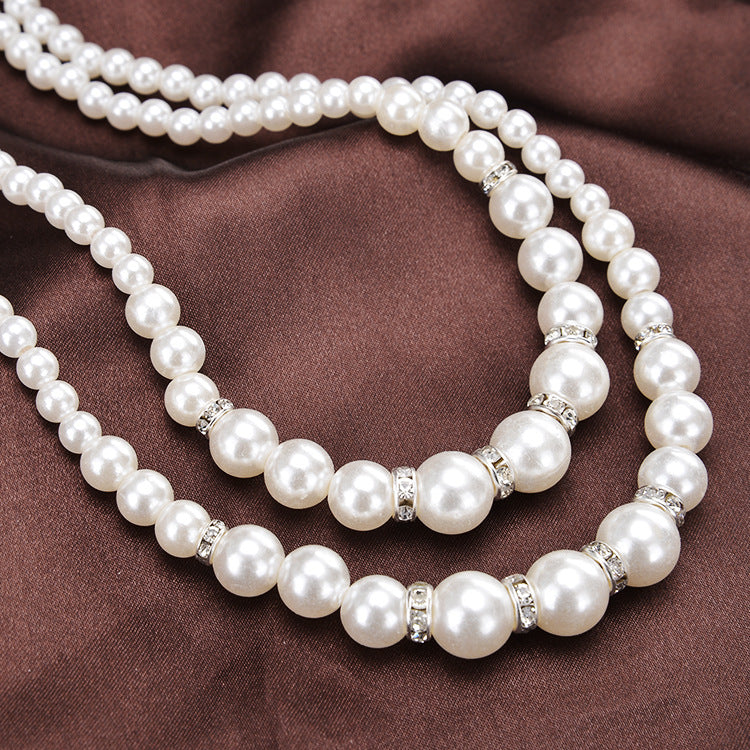 Double Pearl Necklace Gold Accents for Pakistani Women