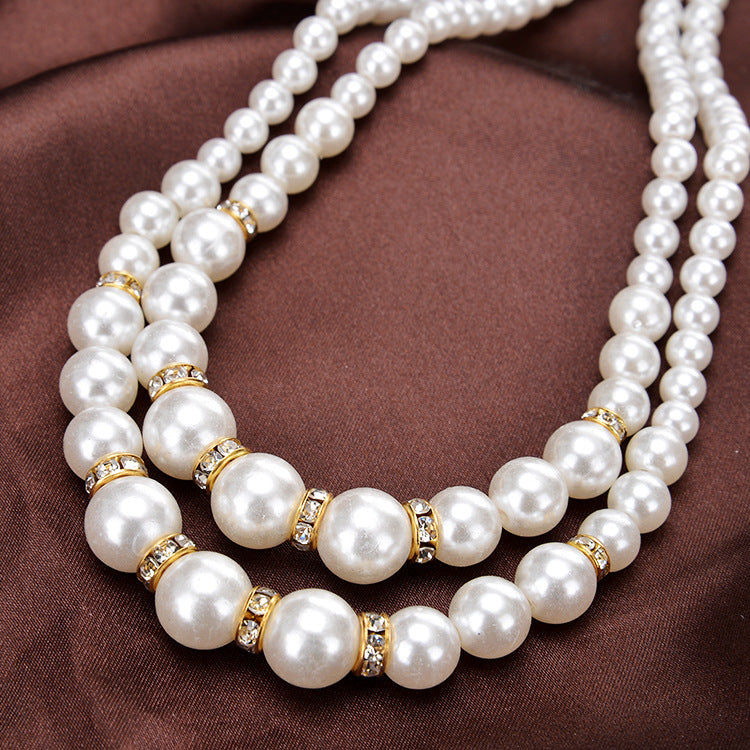Double Pearl Necklace Gold Accents for Pakistani Women