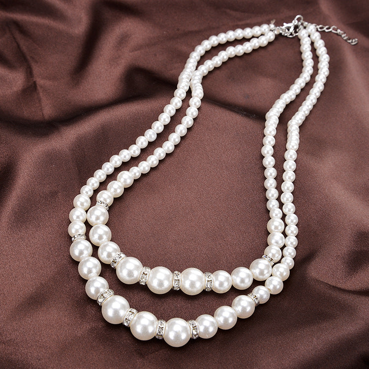 Double Pearl Necklace Gold Accents for Pakistani Women