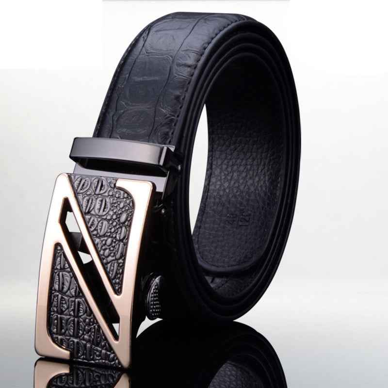 Men Genuine Leather Crocodile Belt Automatic Buckle