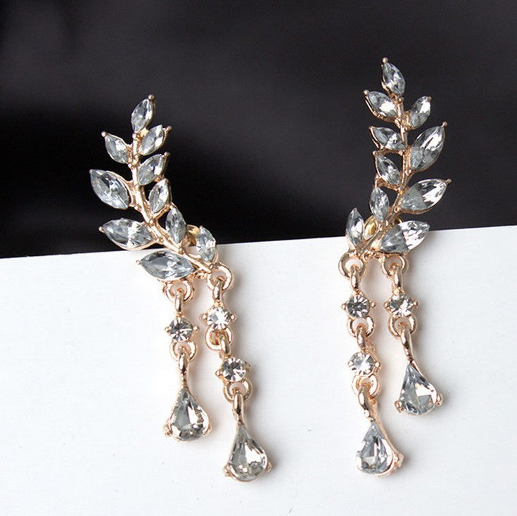 Leaf Crystal Earrings Gold Tone Pakistani Women