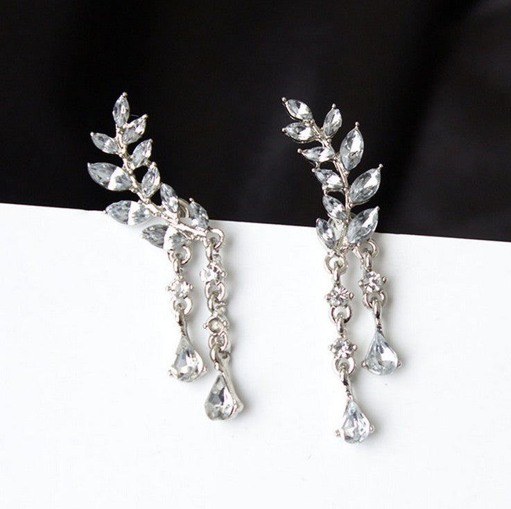 Leaf Crystal Earrings Gold Tone Pakistani Women