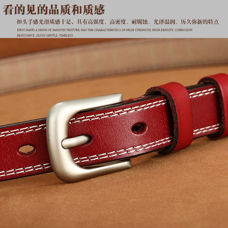 Women Genuine Leather Belt with Pin Buckle Casual Black