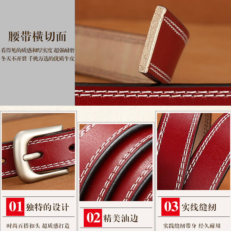 Women Genuine Leather Belt with Pin Buckle Casual Black