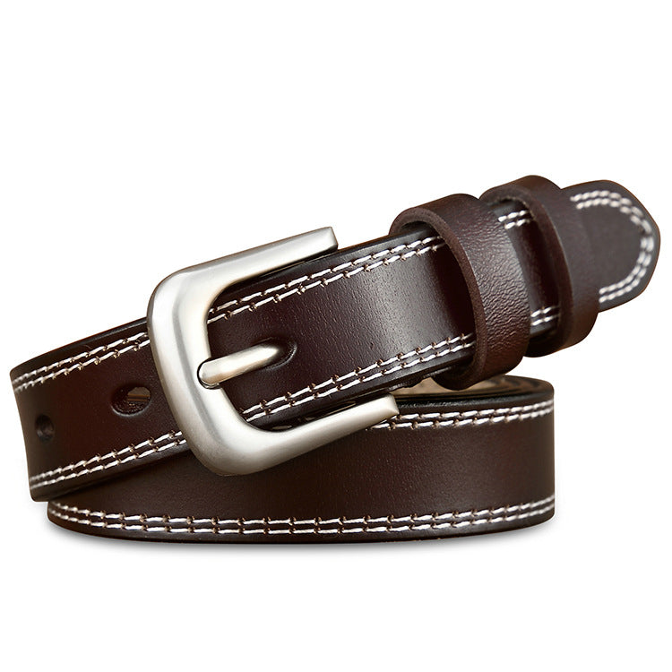 Women Genuine Leather Belt with Pin Buckle Casual Black