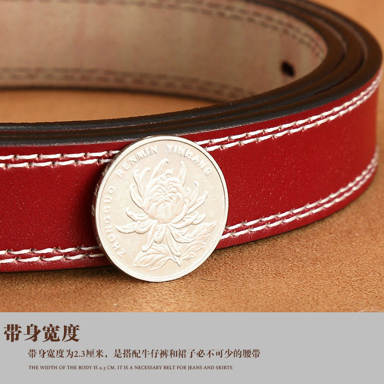 Women Genuine Leather Belt with Pin Buckle Casual Black