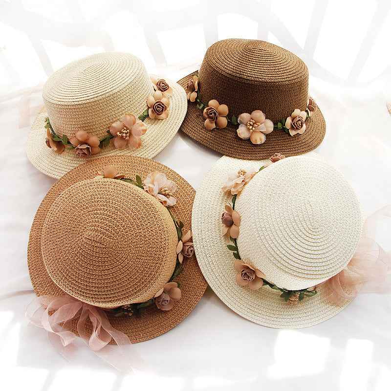 Straw Sun Hats with Floral Embellishments for Summer