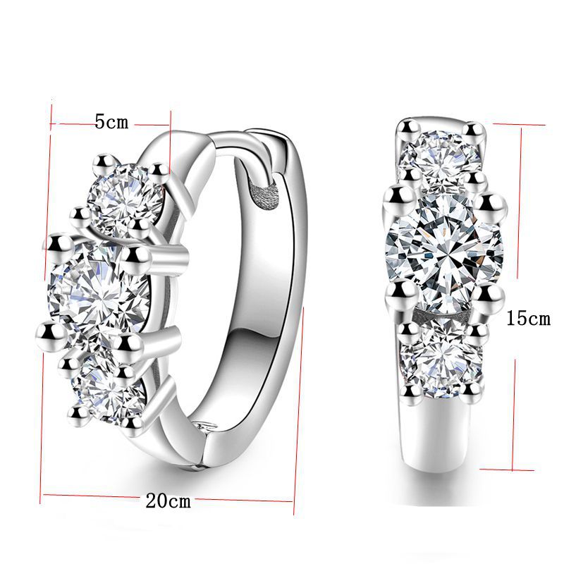 Three Diamond Zircon Earrings White Gold Pakistani Women