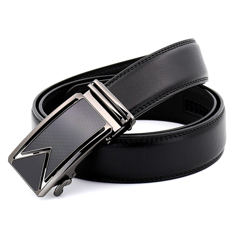 Men's Black Cowhide Automatic Buckle Belt