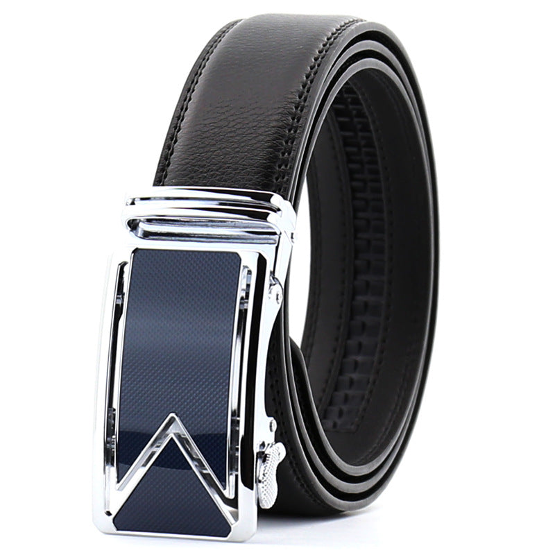 Men's Black Cowhide Automatic Buckle Belt