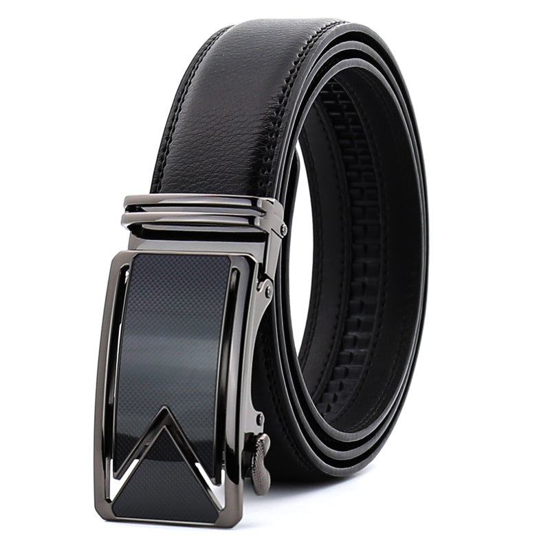Men's Black Cowhide Automatic Buckle Belt