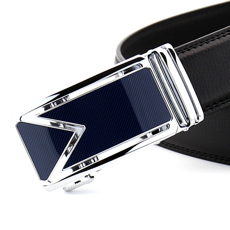 Men's Black Cowhide Automatic Buckle Belt