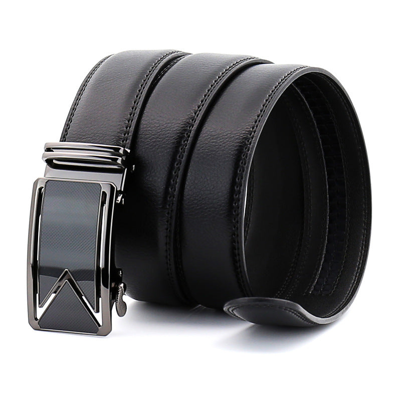 Men's Black Cowhide Automatic Buckle Belt