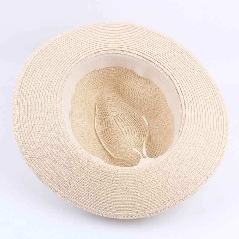 Men Straw Hat with Black Ribbon, Lightweight & Collapsible, Wide Brim, UV Protection