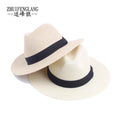 Men Straw Hat with Black Ribbon, Lightweight & Collapsible, Wide Brim, UV Protection
