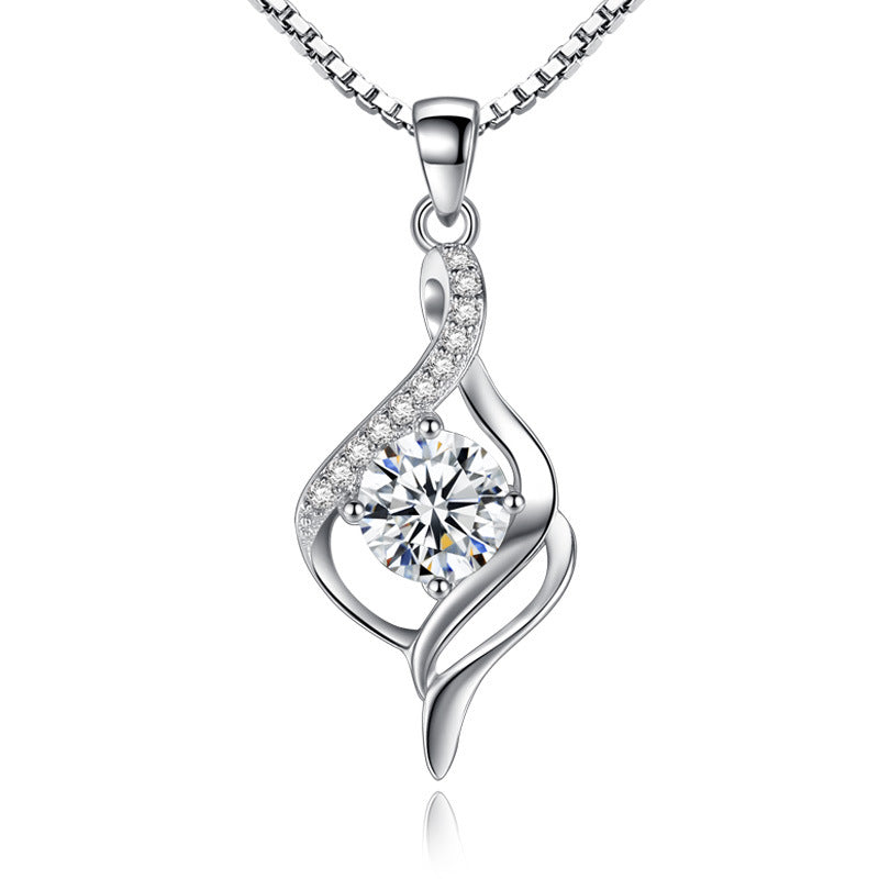 Women Elegant Diamond Pendant Necklace Silver Swirl Design Daily Wear Jewelry