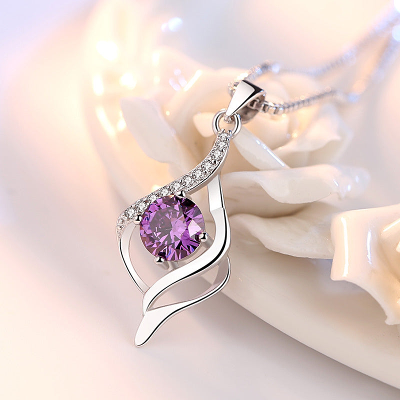 Women Elegant Diamond Pendant Necklace Silver Swirl Design Daily Wear Jewelry
