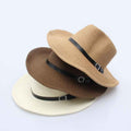 Straw Sun Hat with Leather Buckle for Men