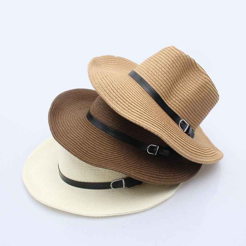 Straw Sun Hat with Leather Buckle for Men