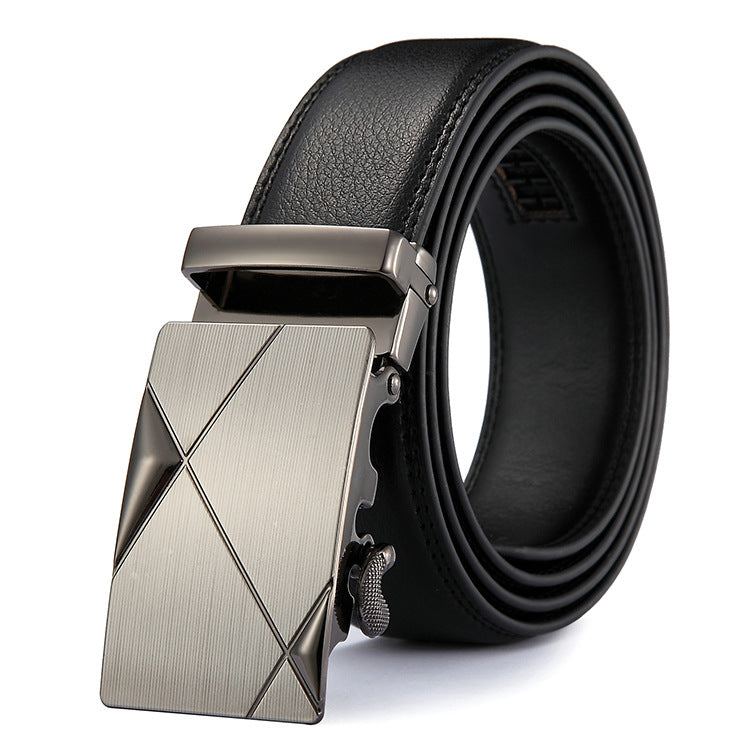 Men Black Leather Automatic Buckle Belt Business Style