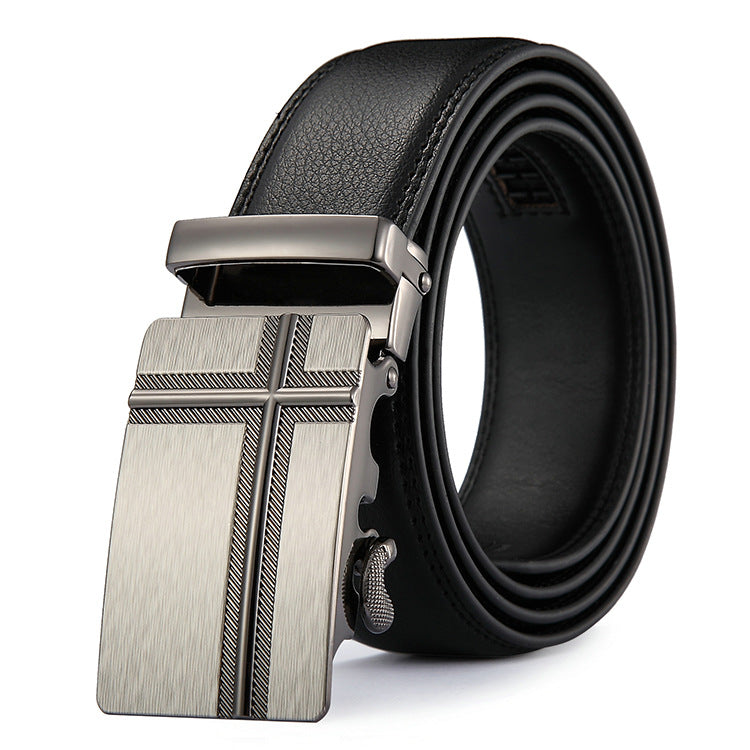 Men Black Leather Automatic Buckle Belt Business Style