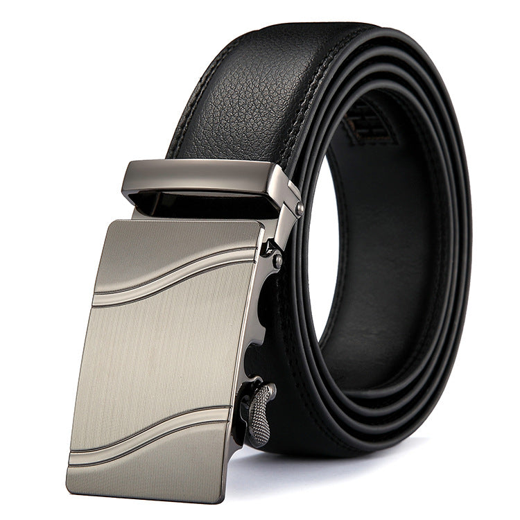 Men Black Leather Automatic Buckle Belt Business Style