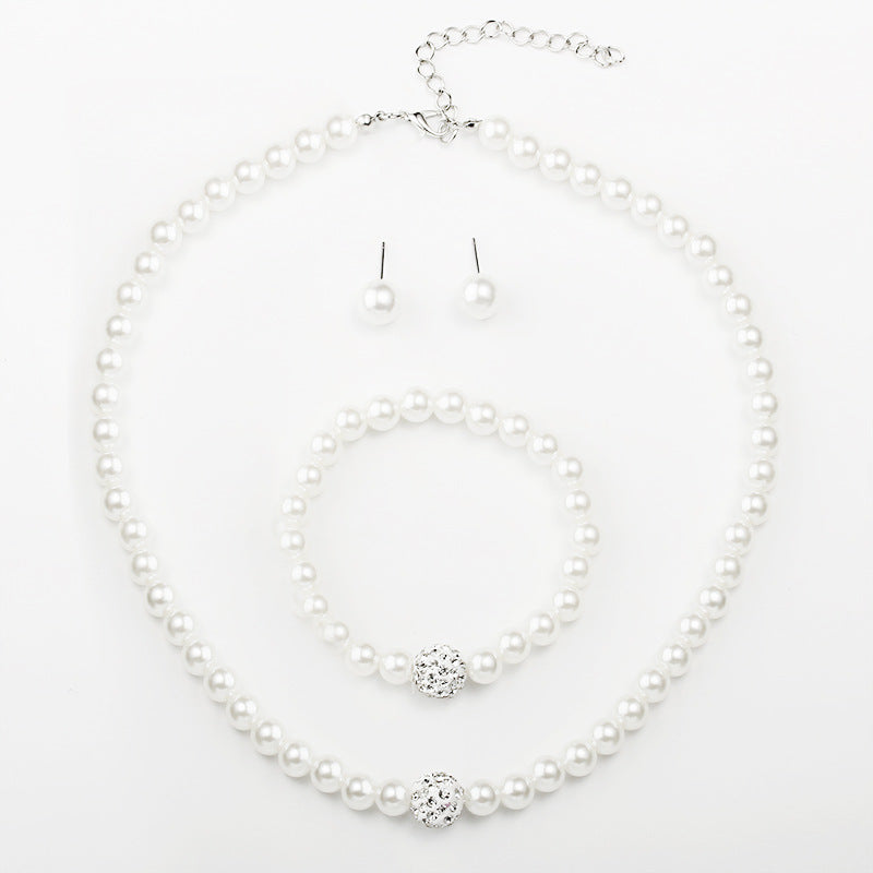 White Pearl Necklace Bracelet Earrings Set for Women