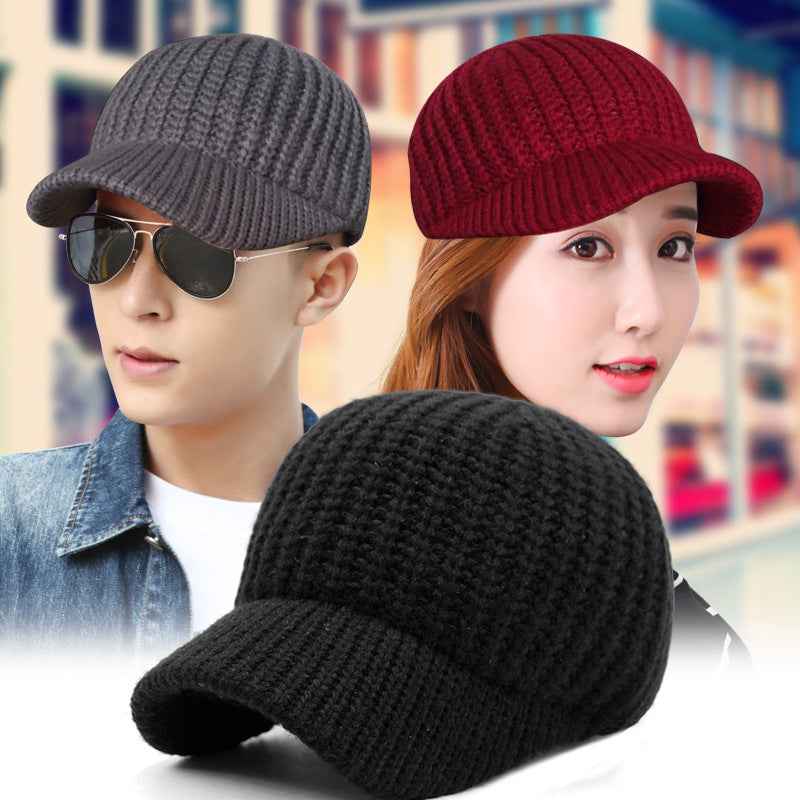 Men Wool Cap Black Korean Style Short Brim