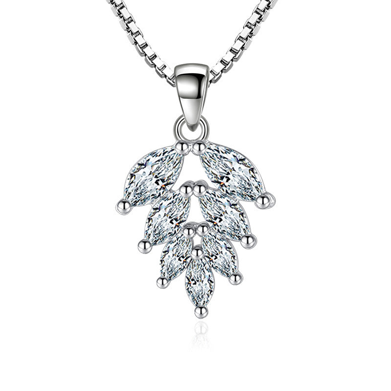 Silver Leaf Pendant Necklace for Women Korean Style