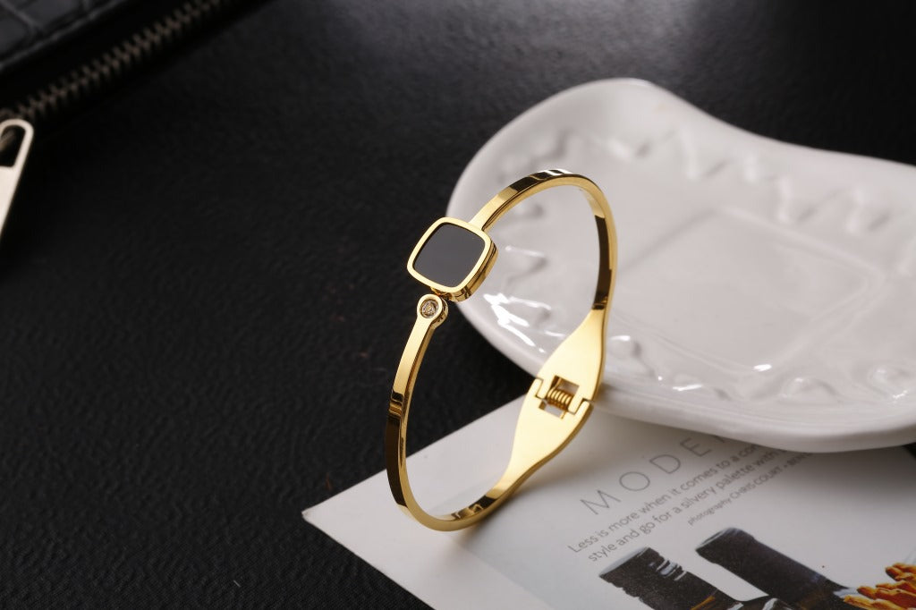 Square Black Face Bracelets Rose Gold Titanium Steel