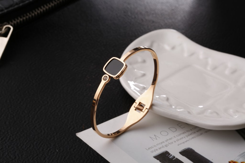 Square Black Face Bracelets Rose Gold Titanium Steel