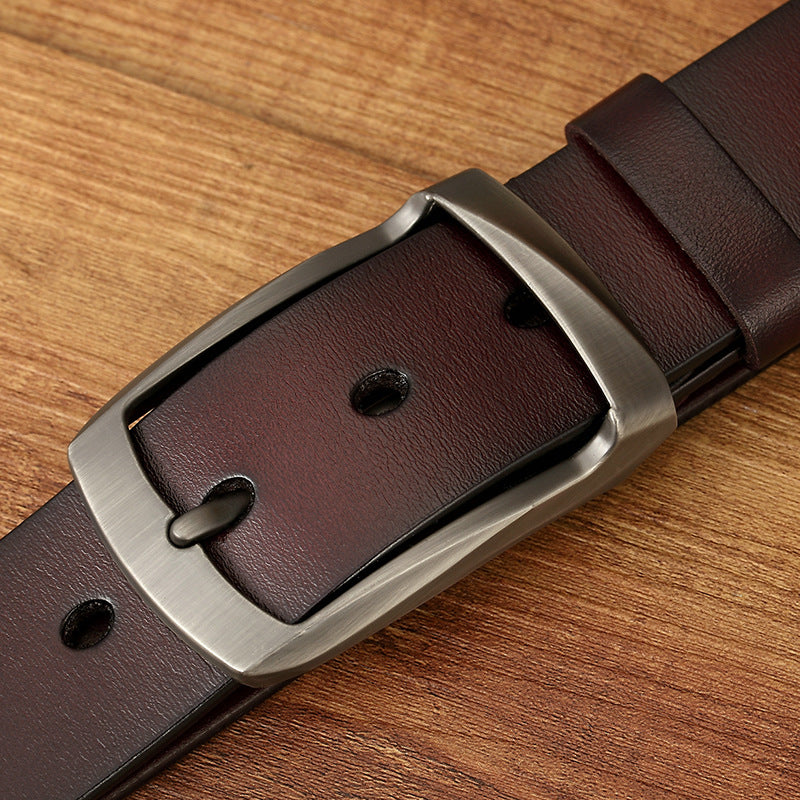 Men's Vintage Leather Belt with Pin Buckle