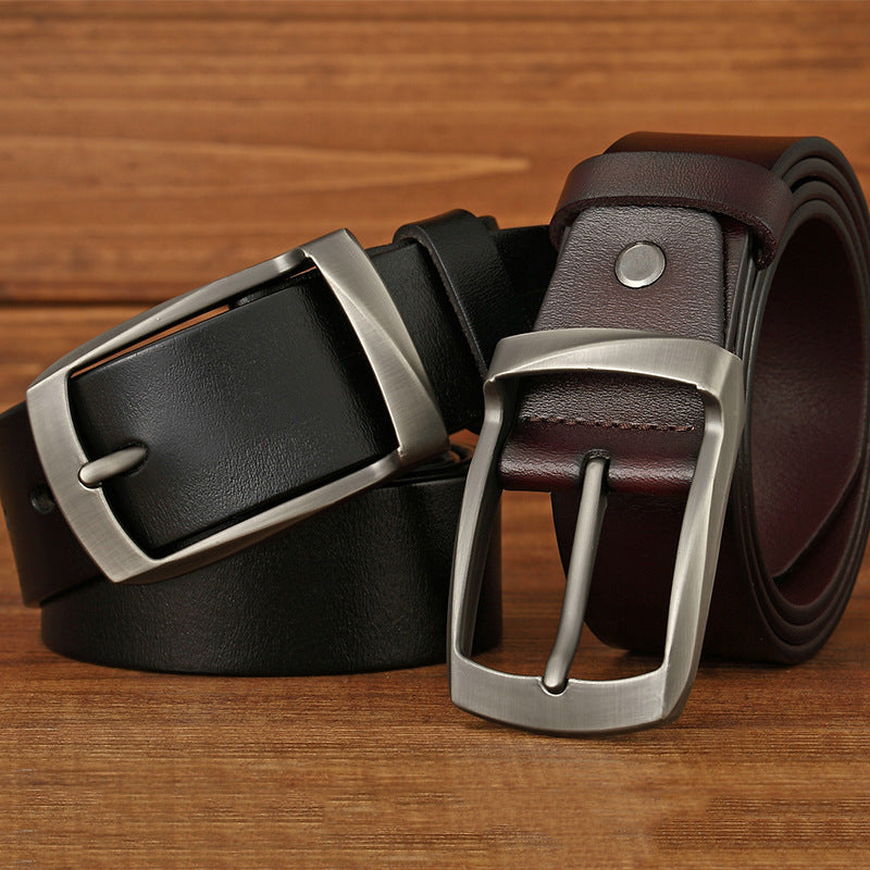 Men's Vintage Leather Belt with Pin Buckle