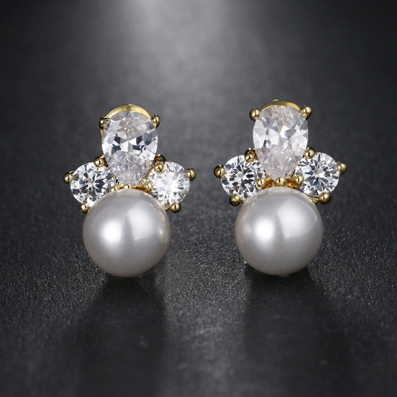 Elegant Flower Pearl Stud Earrings for Women