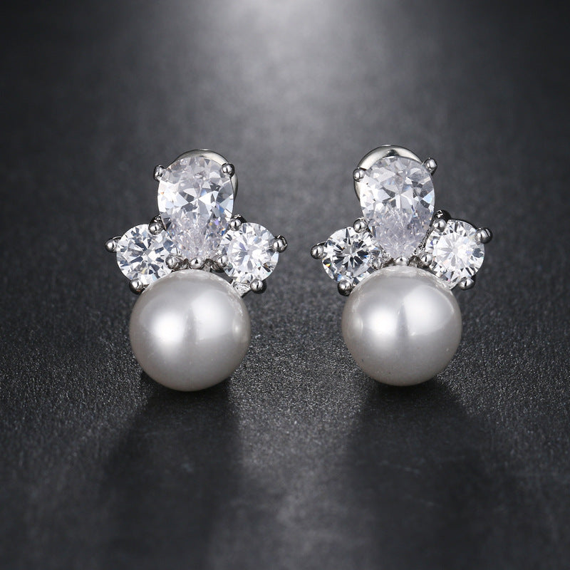 Elegant Flower Pearl Stud Earrings for Women