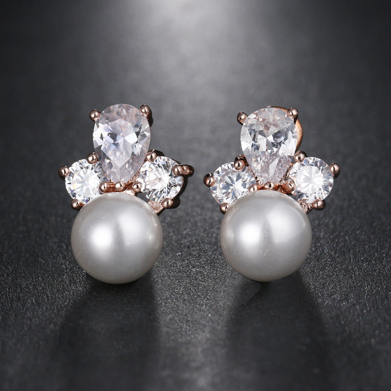 Elegant Flower Pearl Stud Earrings for Women