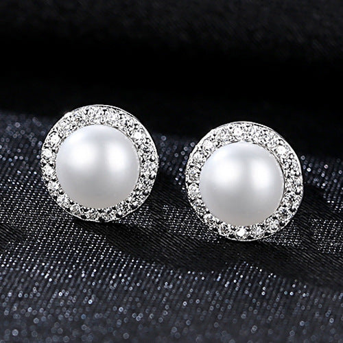 PAG & MAG Earrings Pearl Zircon Halo 925 Silver