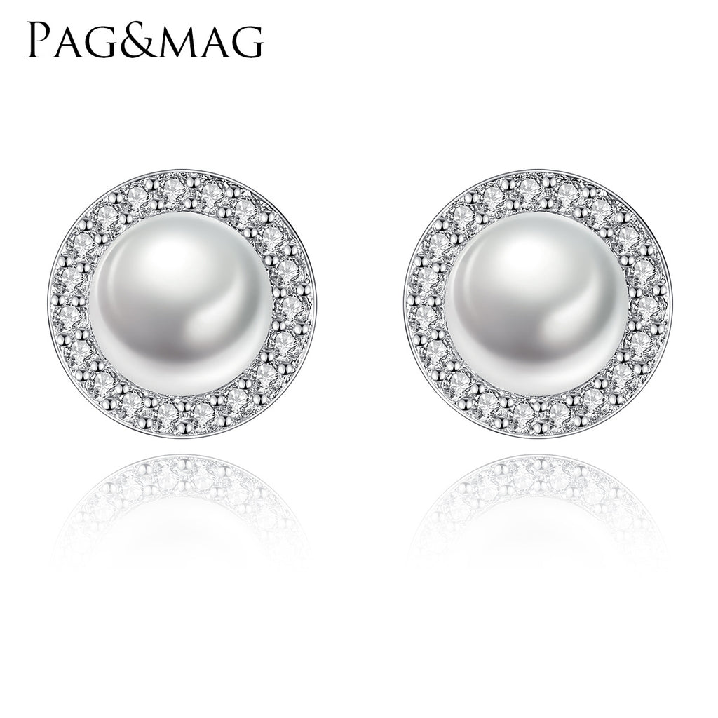 PAG & MAG Earrings Pearl Zircon Halo 925 Silver