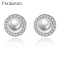 PAG & MAG Earrings Pearl Zircon Halo 925 Silver