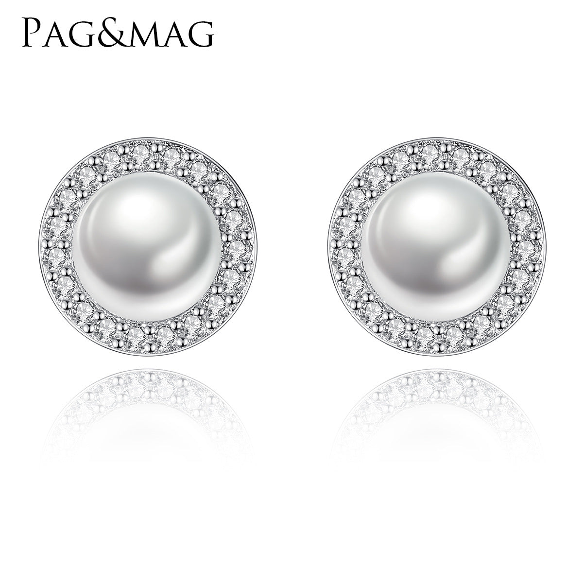 PAG & MAG Earrings Pearl Zircon Halo 925 Silver