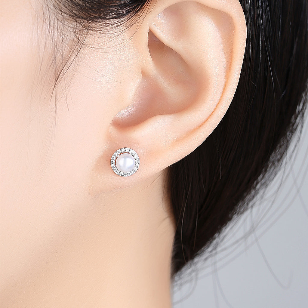 PAG & MAG Earrings Pearl Zircon Halo 925 Silver