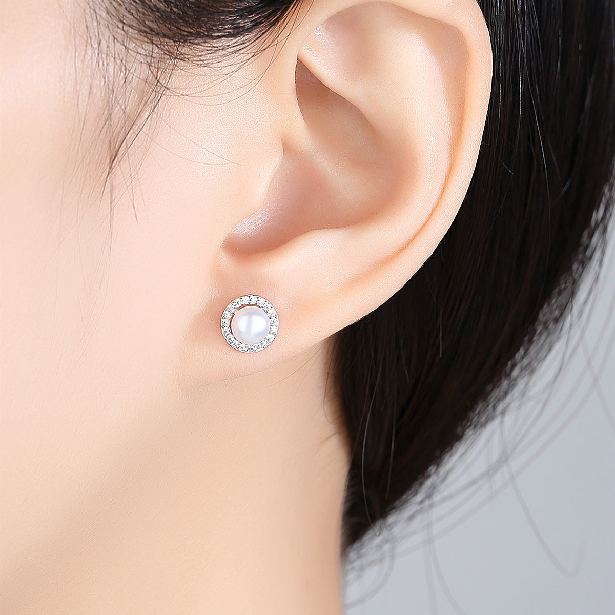 PAG & MAG Earrings Pearl Zircon Halo 925 Silver