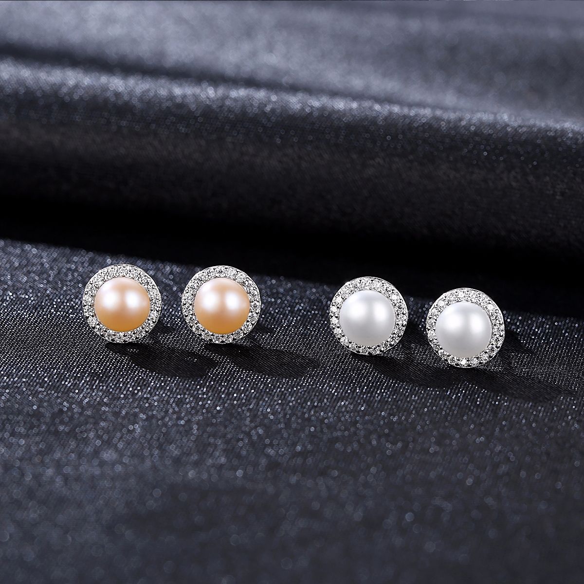 PAG & MAG Earrings Pearl Zircon Halo 925 Silver