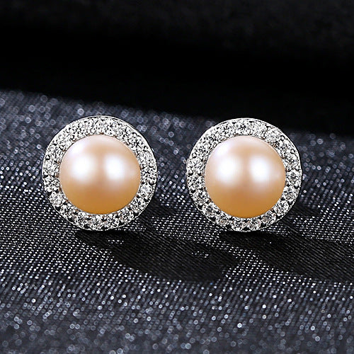 PAG & MAG Earrings Pearl Zircon Halo 925 Silver