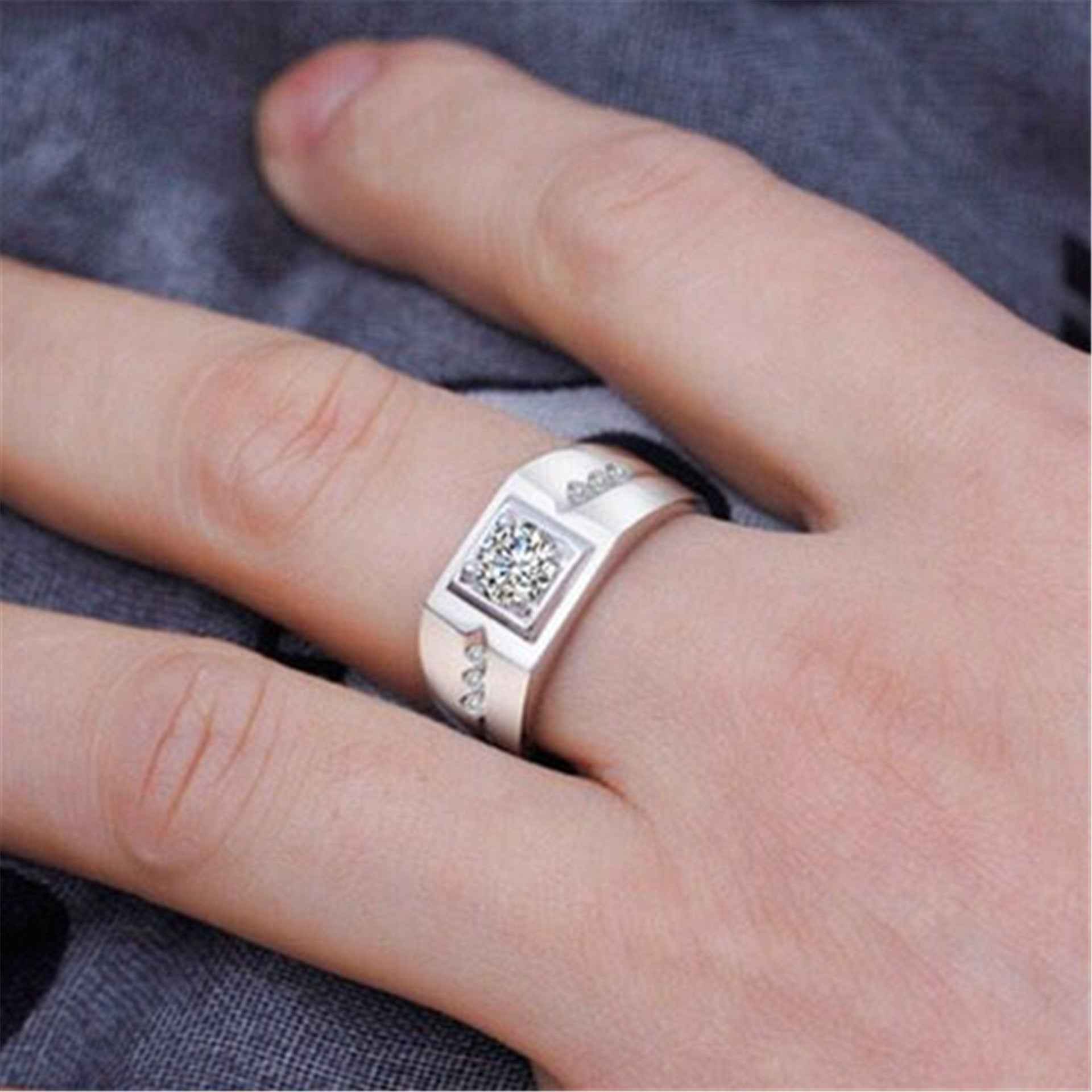 Men's 18K Platinum Plated Wide Diamond Ring